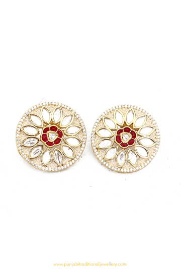 Gold Finished Rubby Kundan Studs By PTJ